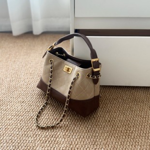 小香风菱格链条托特包女2025新款上班通勤手提小包腋下斜挎水桶包