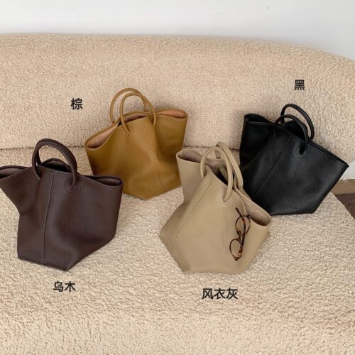 头层牛皮菜篮子手提包软皮托特包