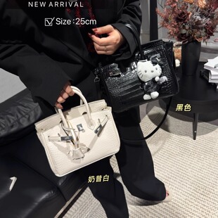 高级感鳄鱼纹铂金包女2025新款时尚通勤大容量凯莉包真皮手提小包