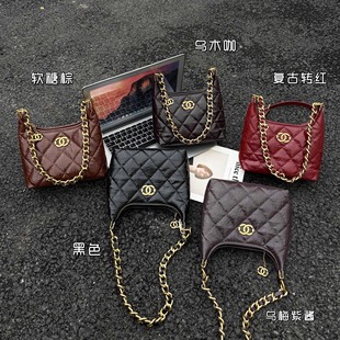 小香风中古腋下包hobo包包女真皮菱格链条流浪包单肩斜挎小托特包