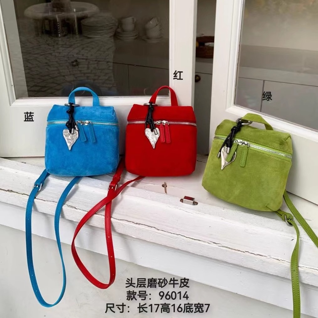 磨砂牛皮饭盒包红色包包女时尚手拎盒子包复古麂皮斜挎小包水桶包