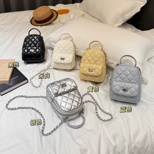 小香风银色链条双肩包迷你小背包