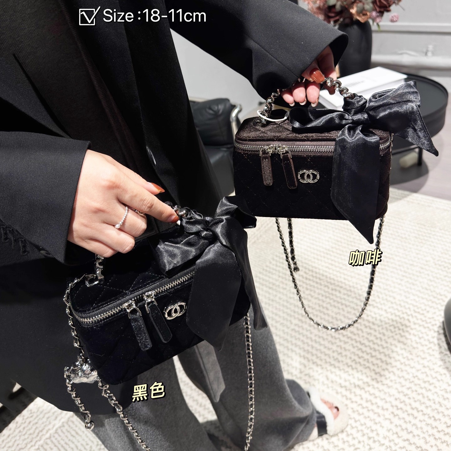 丝绒手提包女小香风链条斜挎小包