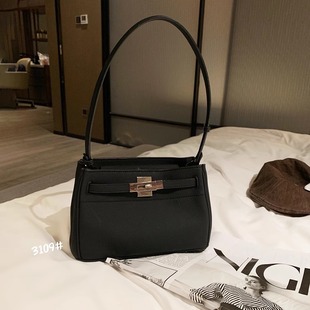 时尚真皮凯莉包腋下包女高级感小众中古包手提单肩斜挎包小托特包