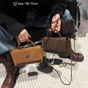 手工擦色真皮手提包女2025新款 高级感超火小拎包链条斜挎包小方包