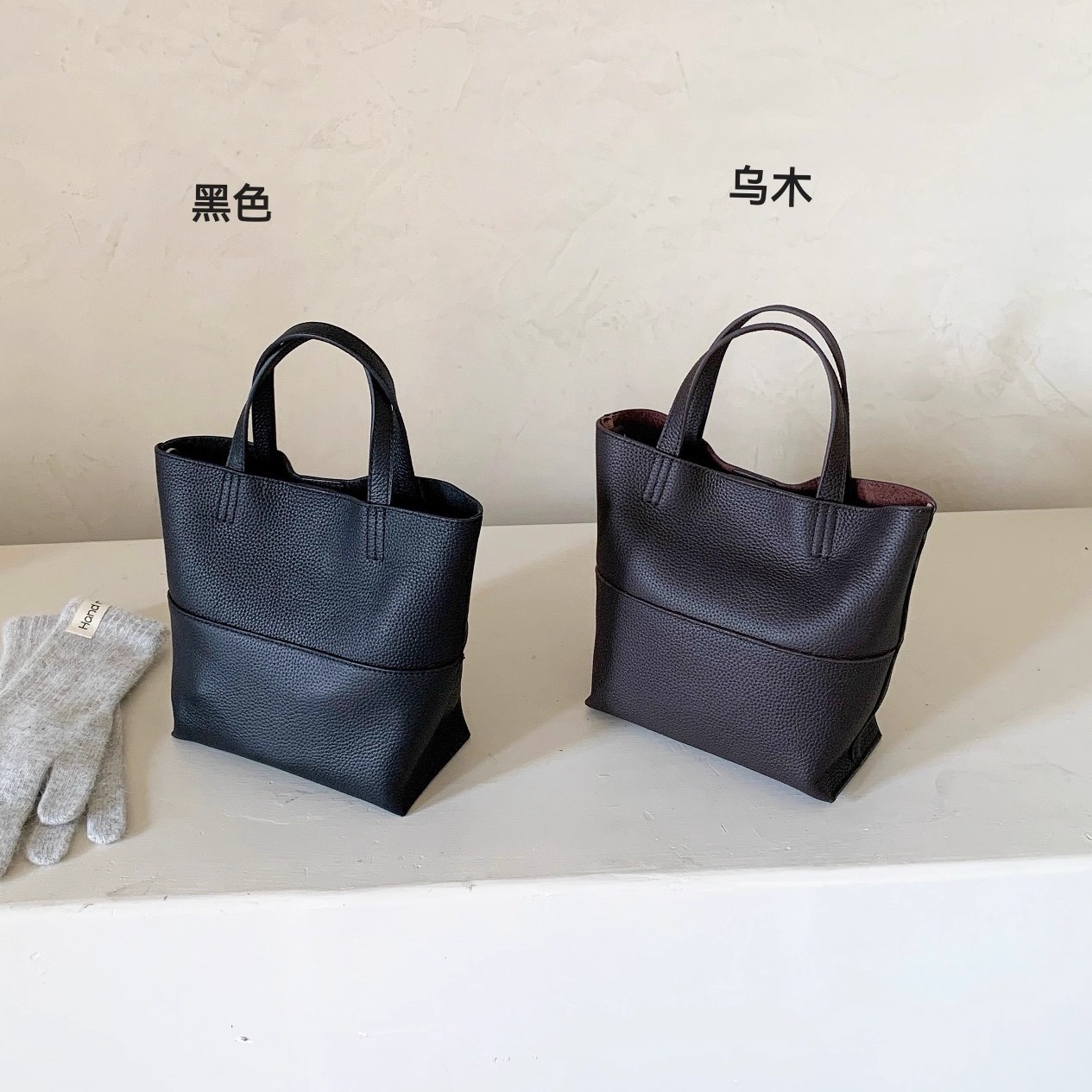 头层牛皮水桶包手拎斜挎小托特包