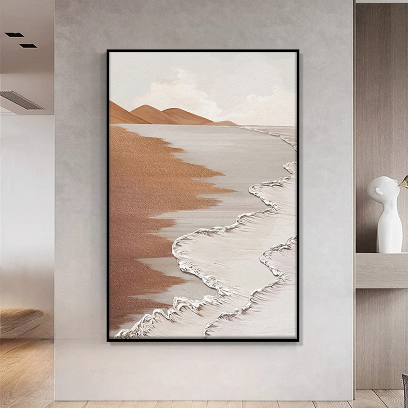 现代简约侘寂风海边海浪玄关装饰画客厅沙发背景墙高级感挂画图片