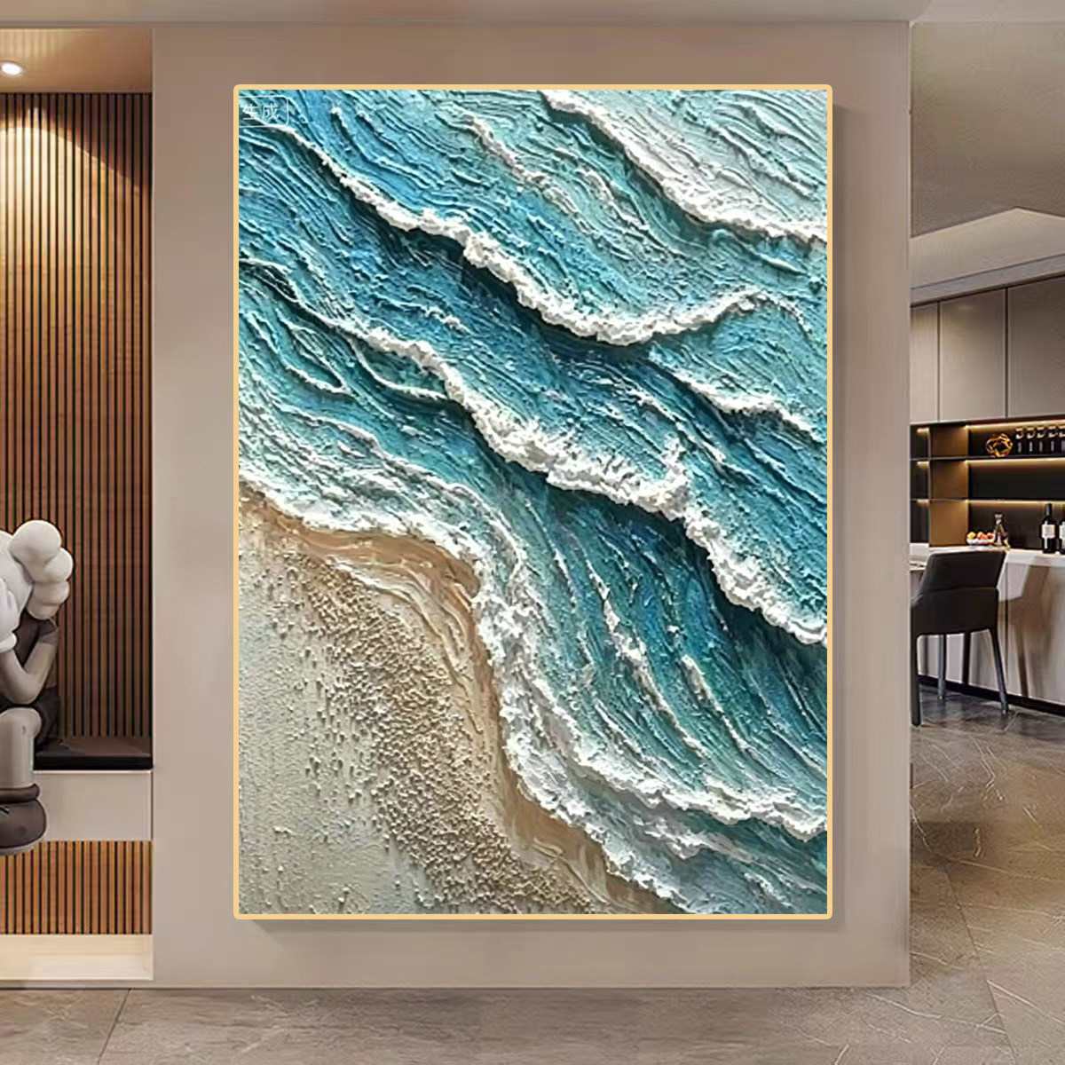 手绘厚涂抽象海浪肌理装饰画