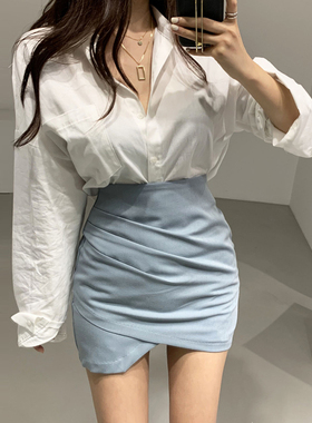 蓝色不规则包臀短裙女夏2025新款秋季高腰显瘦黑色一步包裙半身裙