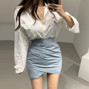 蓝色不规则包臀短裙女夏2025新款秋季高腰显瘦黑色一步包裙半身裙