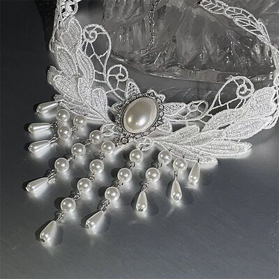 轻奢复古公主蕾丝花边流苏项链白色洛丽塔颈链choke锁骨链女小众