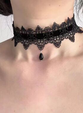 黑色项圈女颈带禁欲系蕾丝定制恶意万圣节配饰化妆脖子饰品锁骨链