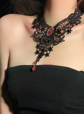 蕾丝镂空项圈公主舞会道具禁欲系性感锁骨链百搭颈链流苏宝石项圈