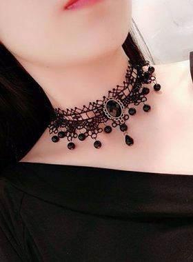 项链女百搭锁骨链choker颈链蕾丝短款哥特项链民族风饰品配饰