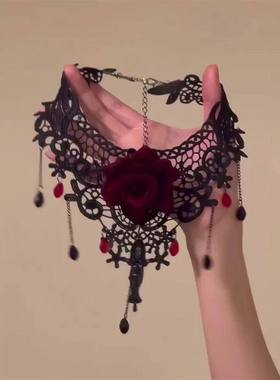 配饰蕾丝项链哥特复古流苏锁骨项圈暗黑choker颈链万圣节颈饰