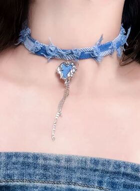 牛仔choker十字架项链轻奢甜酷辣妹配饰项圈颈链爱心锁骨链女