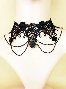 暗黑黑色万圣节复古项圈宫廷蕾丝项链洛丽塔颈链锁骨choker链条
