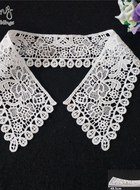 精美白色镂空蕾丝花边长款衣领装饰DIY缝纫衣服破洞领口辅料配件