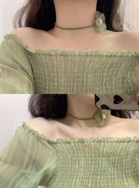 韩风chic仙女温柔风花蕊网纱装饰颈链超仙气质花朵choker项圈项链