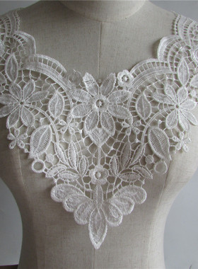 时尚百搭白色DIY手工缝纫刺绣对花镂空花边装饰女士上衣服装辅料