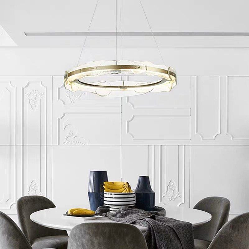后现代创意客厅圆环吊灯美式简约酒店餐厅灯设计新款水纹玻璃卧室