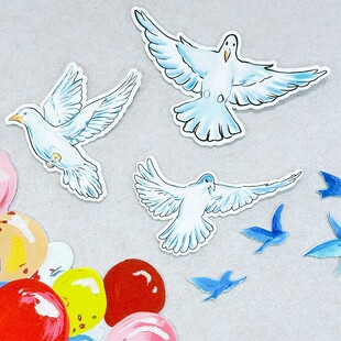 可爱和平鸽气球墙贴装 饰幼儿园黑板报家园联系材料鸟图案文化墙贴