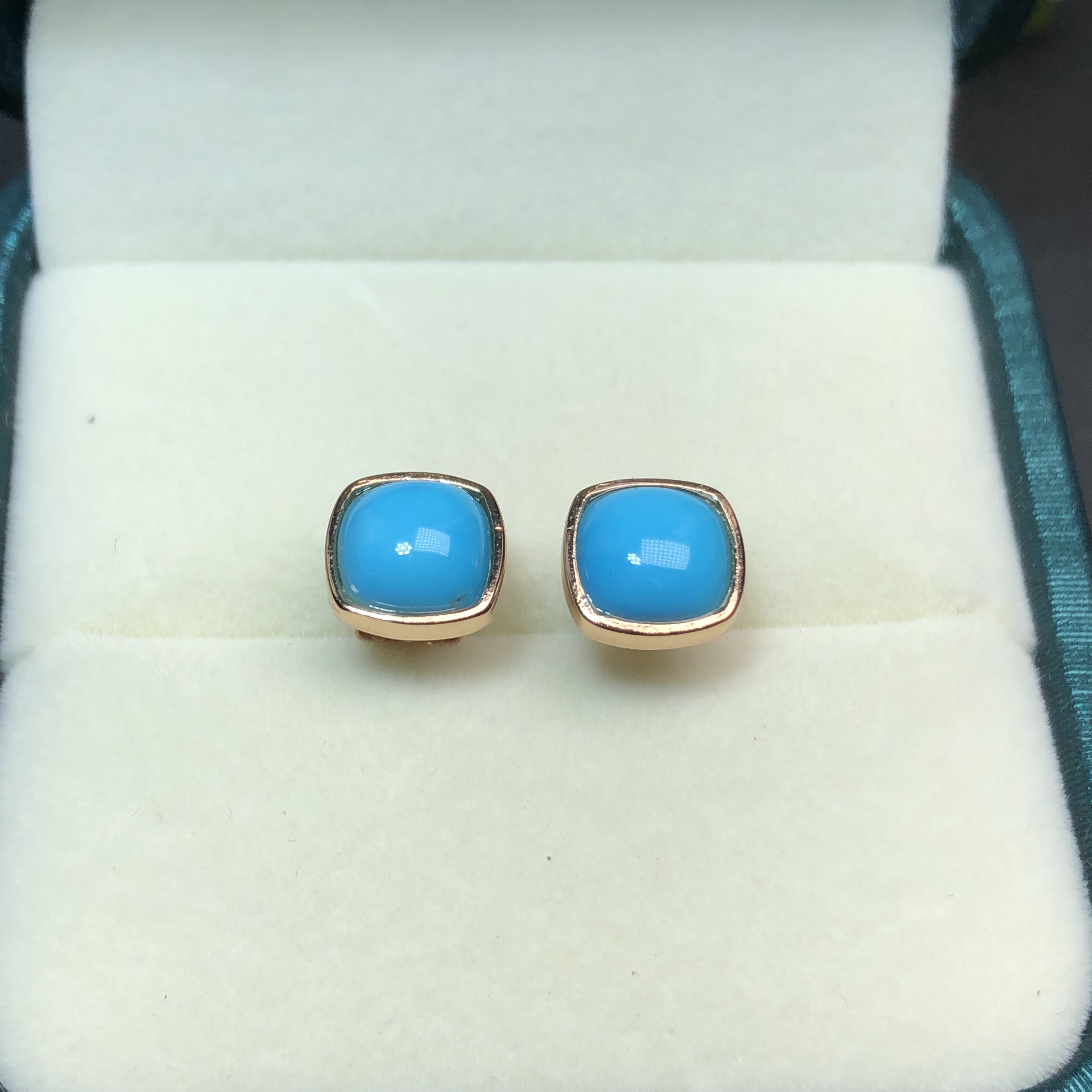 s925银镶嵌天然绿松石耳钉时尚简约精致气质百搭女款生日礼物