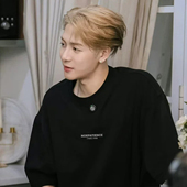 重磅纯棉美式 王嘉尔同款 衣服 夏季 新款 黑色t恤男字母短袖 潮牌男装