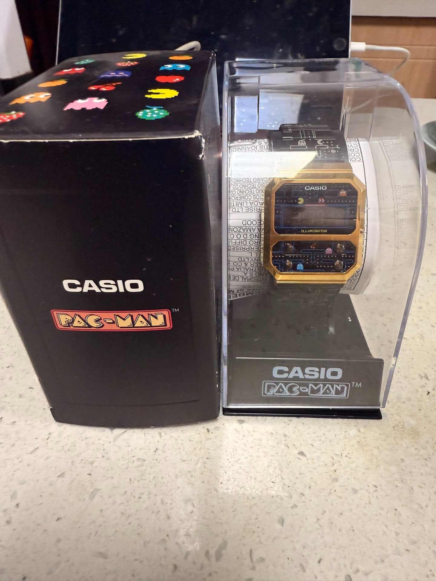 thumbnail for Almost Brand New Casio Pac-Man Collaboration Model, Purchased from the Official Website, with Original Packaging Quartz Movement, Gold Color