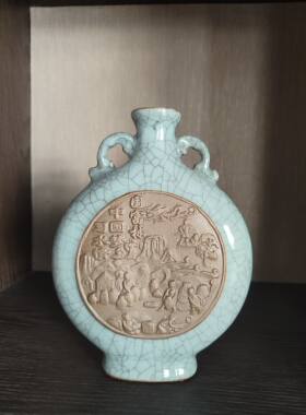 古玩杂项收藏仿古做旧龙泉青瓷酒瓶龙纹花瓶摆件家居装饰品工艺品