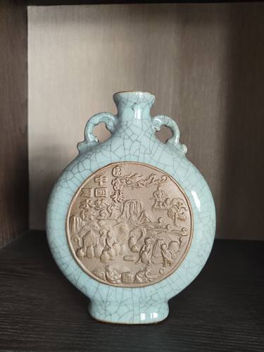 古玩杂项收藏仿古做旧龙泉青瓷酒瓶龙纹花瓶摆件家居装饰品工艺品