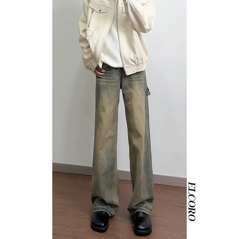 美式复古高街做旧直筒阔腿长裤男中腰百搭垂感拖地裤牛仔裤子，男装牛仔裤，星座511-1