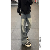 美式设计感破洞牛仔裤男高街做旧水洗vibe宽松直筒裤子，男装牛仔裤，星座511-1