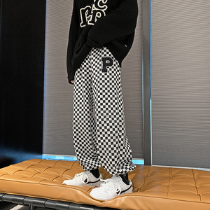冬季保暖棋盘格哈伦休闲裤男长裤227-1*K267*P50加绒60控68图片