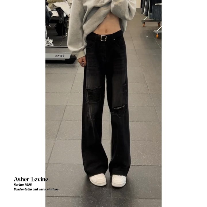 美式vibe高街做旧假破洞牛仔裤男款潮牌复古水洗宽松百搭直筒长裤，男装牛仔裤，星座511-1