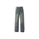 美式设计感破洞牛仔裤男春高街做旧水洗阔腿长裤vibe宽松直筒裤子，男装牛仔裤，星座511-1