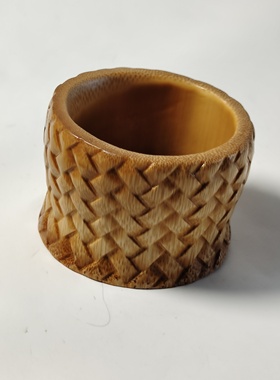 玉竹雕刻把玩件编织纹摆件收纳笔洗烟灰缸花插