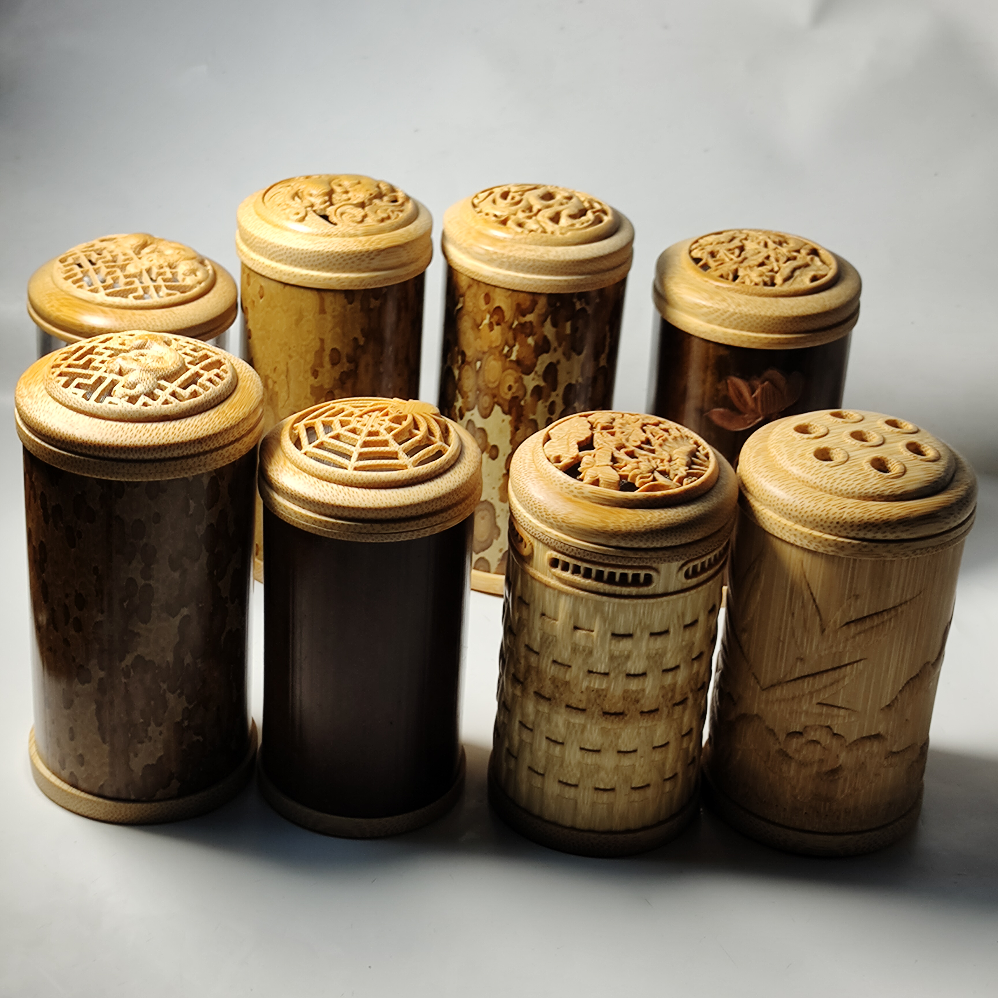 精品纯手工打磨梅妃竹玉竹煤竹镂空雕刻蒙心竹制虫玩具虫具蝈蝈罐