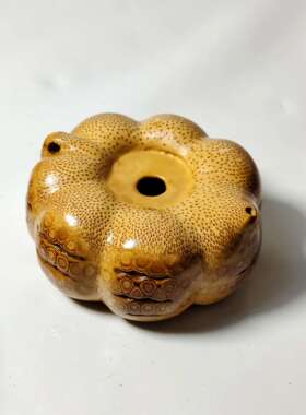 纯手工雕刻南瓜把把壶鱼子纹茶壶水盂砚水滴文房用品手把件竹根
