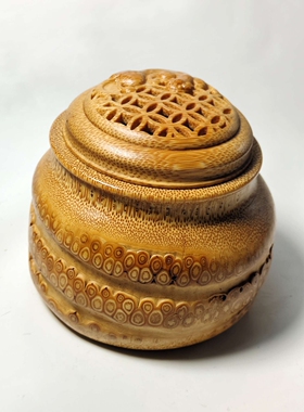 竹根大虫罐双螺纹口底部带食槽摆件宠物宽约81－84mm高73mm