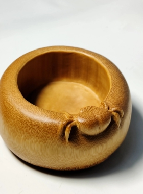 精品一物一拍纯手工打磨玉竹随行竹雕富甲一方茶碗把件摆件笔洗