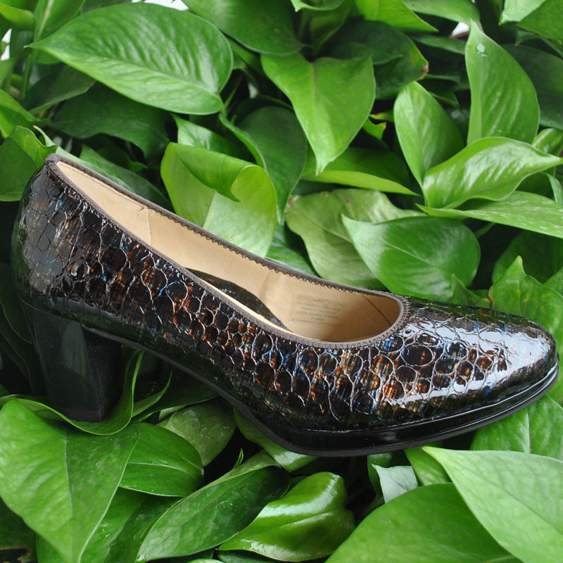 国内现货 ara鹦鹉女鞋鳄鱼皮通勤粗中跟皮鞋 12-13436 春秋款清仓