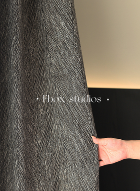 意式极简bi冲~瑞驰系列鱼骨纹几何黑色客厅卧室高级感窗帘定制