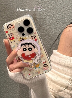 适用OPPOFindX8手机壳FindX8S+卡通蜡笔小新FindX7Pro磁吸支架透明FindX3ProFindX6全包FindX8ProFindX5Pro防