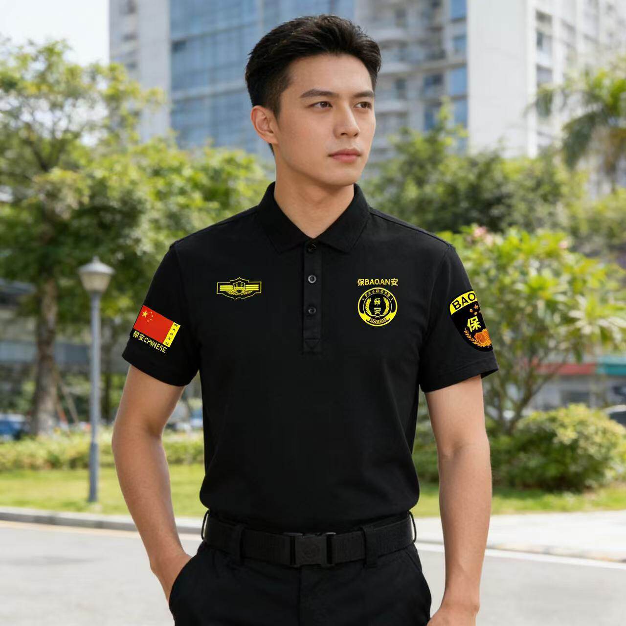 夏季速干冰丝翻领保安T恤短袖工装制服安保安服体恤特勤执勤衣服