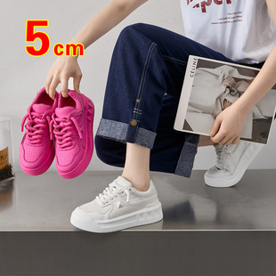 玫红色鞋子女2025新款厚底休闲真皮舒适女鞋轻便软底小白鞋不累脚