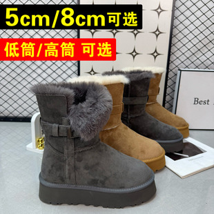 保暖短筒滑雪鞋 冬季 8cm 加绒加厚两穿棉鞋 内增高雪地靴女2025新款