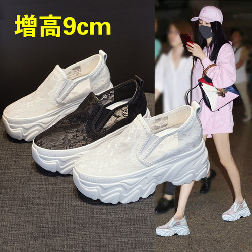 懒人鞋厚底一脚蹬内增高女鞋