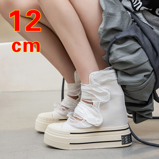 帆布鞋女款2025新款12cm小个子增高鞋矮子乐厚底鞋夏季魔术贴女鞋