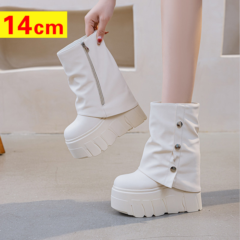 超高跟内增高短靴2025新款松糕马丁靴14cm厚底靴小个子增高裤管靴